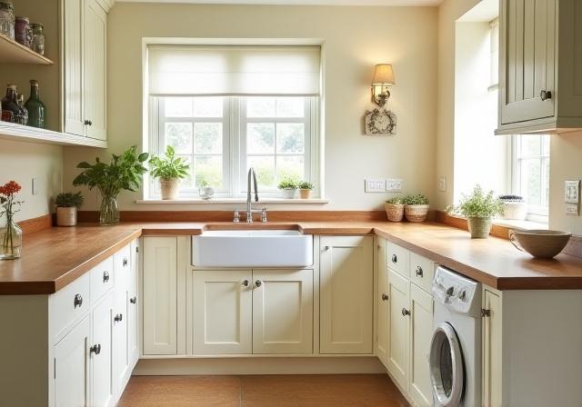 Traditional farmhouse kitchen with shaker cabinets
